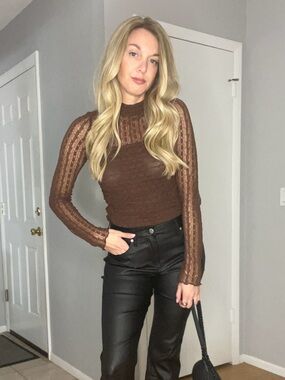 Sheer Brown Long Sleeve Knit Bodysuit
